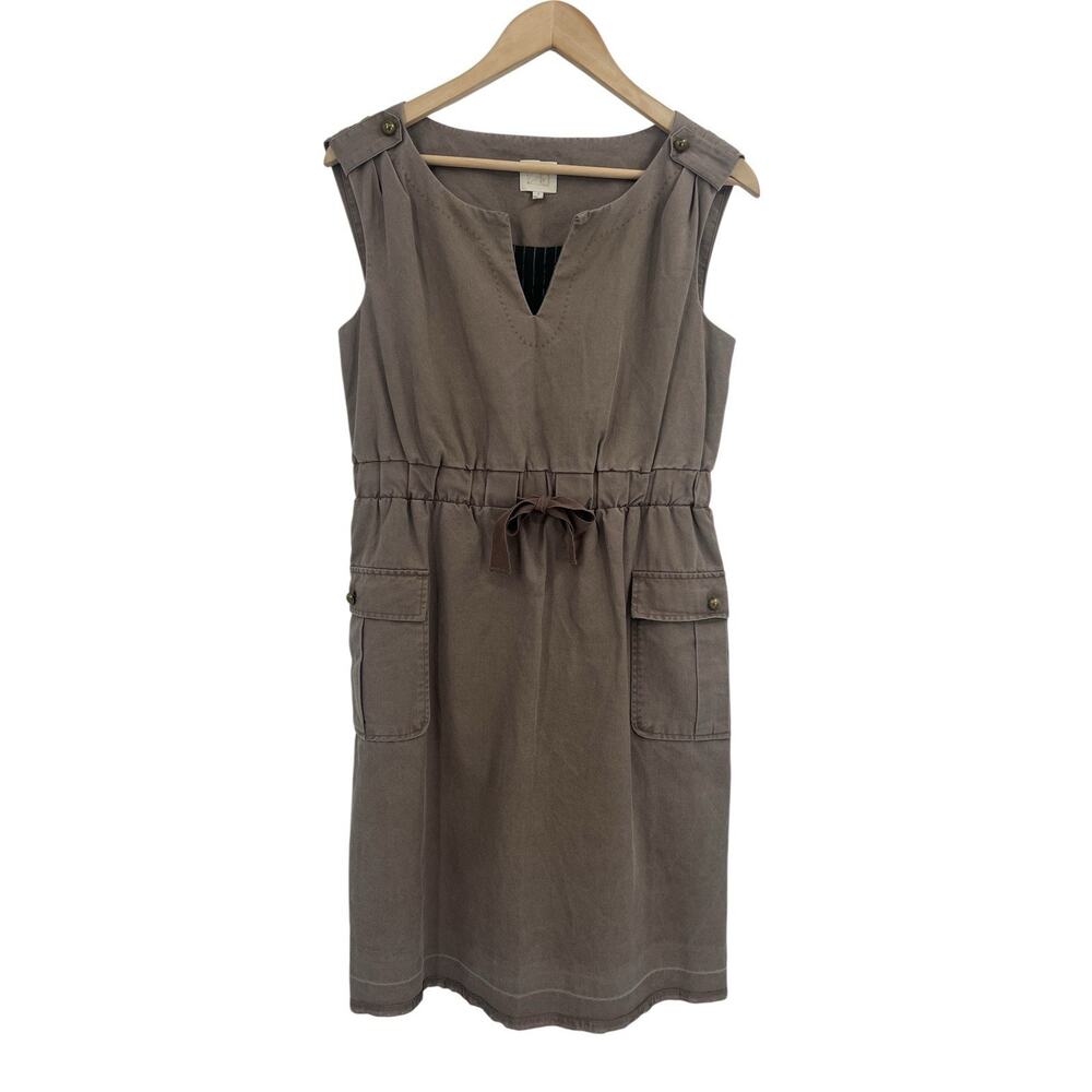 Anthropologie Taupe Sleeveless Drawstring Utility Dress